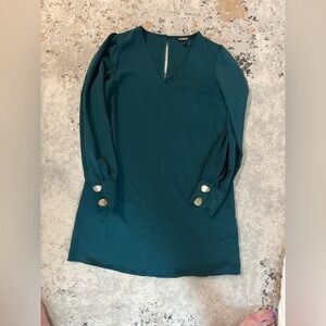 Express Green Dress‎ Long Sleeve Gold Button Cuff Career Party Small
